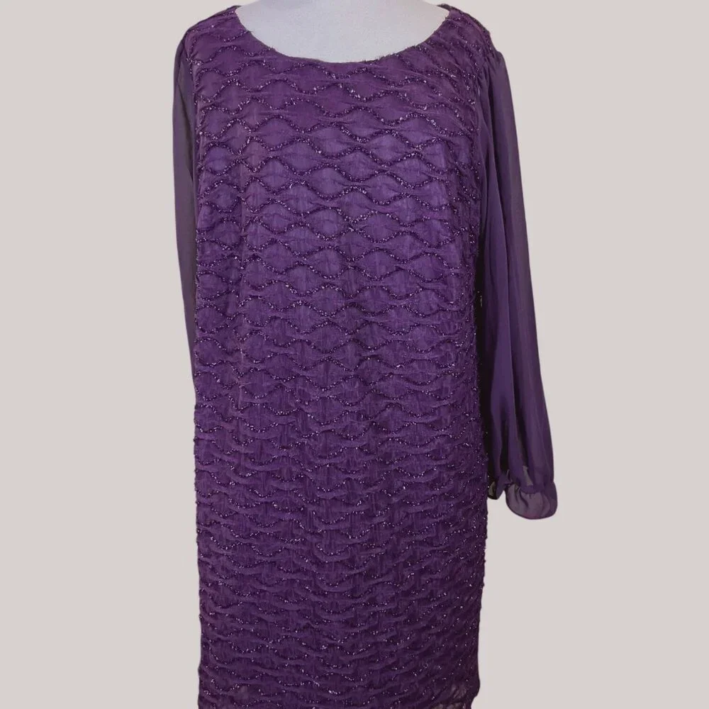 connected apparel purple dress New Ladies Purple Dress by Connected Apparel Beaded collar RN#102296